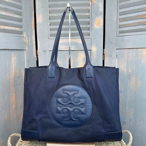 Tory Burch Ella Logo Nylon Tote Tory Navy - Picture 1 of 16